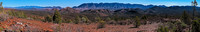 Wilpena to Heysen Range panorama, ABC Range foreground, from Brachina Viewpoint, Heysen Trail.