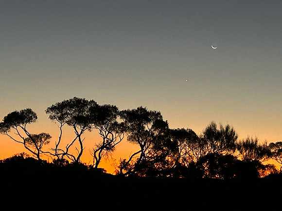 the Moon and Venus at sunset
